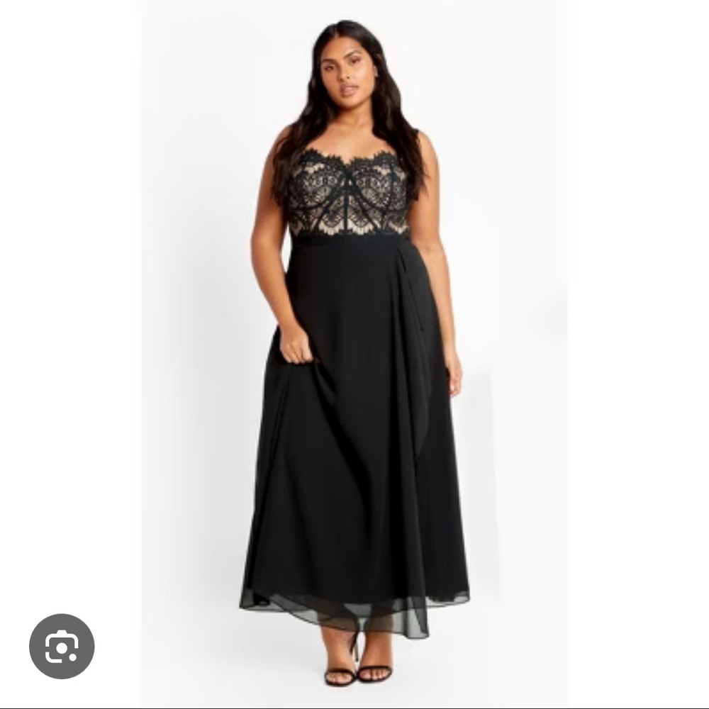 City Chic Women Size 16 Maxi Sweet Evie Black Formal Dress NWT Lace Chiffon Prom